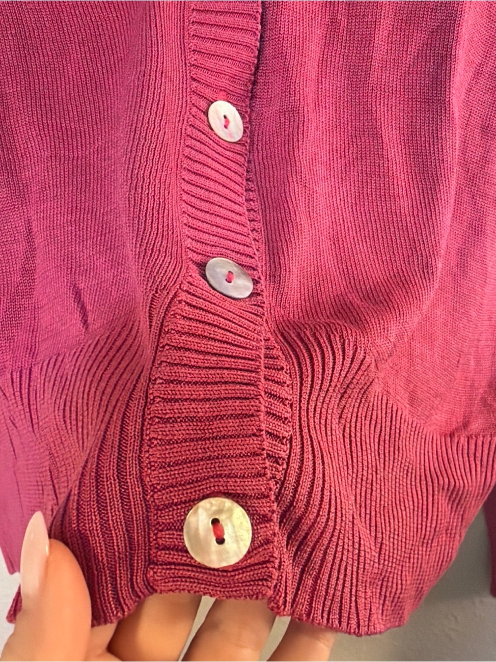 Carole Little Raspberry Button-Front V-Neck Cardigan - Picture 3 of 5